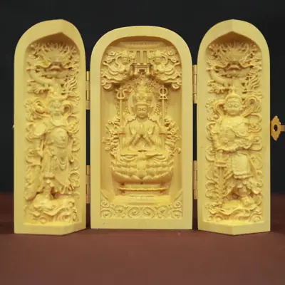 Tượng Để Xe Quan Âm Hộ Pháp Bằng Gỗ Hoàng Dương Hộp Đóng Gập Cao 10cm