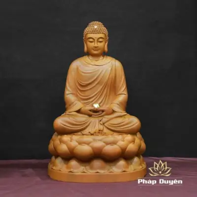 Alternative View Of Bộ Tượng Ta Bà Tam Thánh Ngồi Đế Sen, Bằng Gỗ Hương Chương (long Não), Cao 40cm