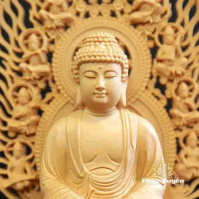 Alternative View Of Tượng Phật Bổn Sư Thích Ca Bằng Gỗ Bách, Cao 28cm (cả Lá Đề)