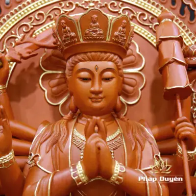 Alternative View Of Tượng Chuẩn Để Ngồi Bằng Gỗ Hương Chương Viền Vàng, Cao 48cm (tổng Lá Đề 68cm)