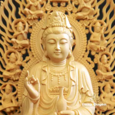 Alternative View Of Tượng Đức Quán Thế Âm Bằng Gỗ Bách, Cao 28cm (cả Lá Đề)