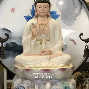 Tượng Quan Âm Bồ Tát Sứ Trắng Đế Sen Nổi Qabt-098