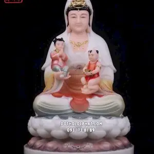 Tượng Quan Âm Tống Tử Vẽ Gấm Đế Sen Diện Đẹp Hoan Hỷ