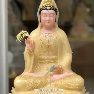 Tượng Phật Quan Âm Vàng Thạch Anh Đế Hoa Sen Nở Qabt-077