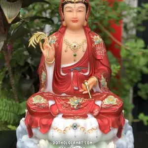 Tượng Quan Âm Bồ Tát Hoa Sen Gấm Đỏ Đế Non Nước