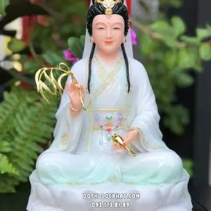 Tượng Quan Âm Bồ Tát Cẩm Thạch Đế Sen Áo Xanh Ngọc