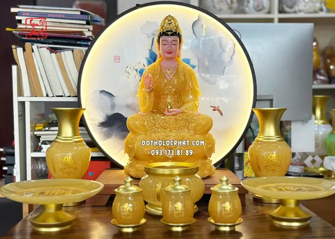 17. Tượng Quan Âm Bồ Tát Thiên Thanh Đế Mây Viền Vàng Qabt-113