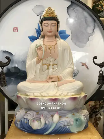 Tượng Quan Âm Bồ Tát Sứ Trắng Đế Sen Nổi Qabt-098