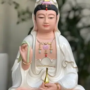 Tượng Quan Âm Bồ Tát Sứ Trắng Đế Sen Sóng Nước