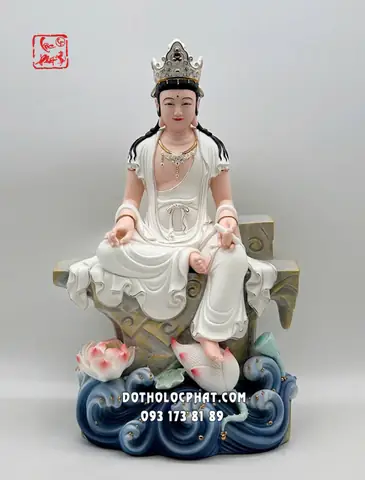 Tượng Quan Âm Tự Tại Bồ Tát Ngồi Non Nước Bằng Sứ Trắng