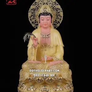 Tượng Quan Âm Bồ Tát Thạch Anh Áo Rũ Viền Hoa Đế Sen Hào Quang