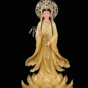 Tượng Quan Âm Bồ Tát Liên Hoa Đứng Bằng Thạch Anh Có Hào Quang