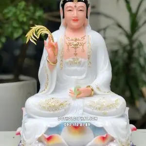 Tượng Quan Âm Bồ Tát Trắng Đế Sen Sóng Nước