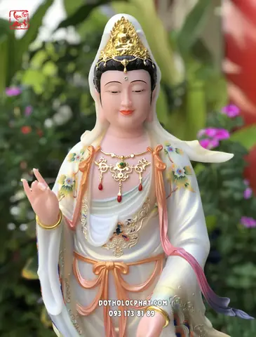 19. Tượng Quan Âm Bồ Tát Đứng Vẽ Gấm Đế Non Nước Qabt-112
