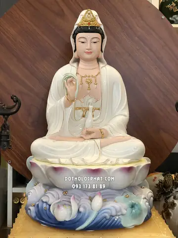 28. Tượng Quan Âm Bồ Tát Sứ Trắng Đế Sen Nổi Qabt-098