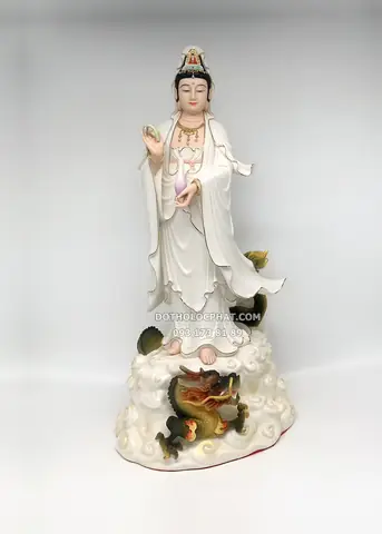 76. Tượng Quan Âm Đứng Bằng Sứ Cưỡi Mây Rồng Nổi Qabt-087