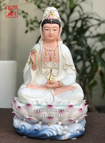 Tượng Quan Âm Bồ Tát Sứ Trắng Đế Sen Sóng Nước