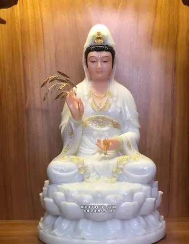62. Tượng Phật Bà Quan Âm Trắng Viền Vàng Qabt-038