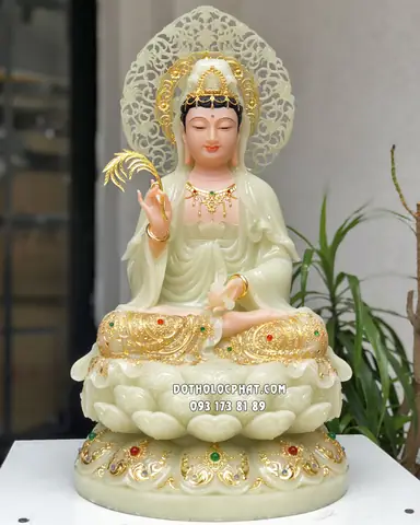 15. Tượng Quan Âm Bồ Tát Thạch Ngọc Viền Vạng Nạm Ngọc Hq Qabt-104