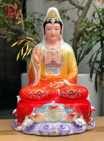 22. Tượng Quan Âm Bồ Tát Gấm Đỏ Đế Sen Sóng Nước Qabt-134