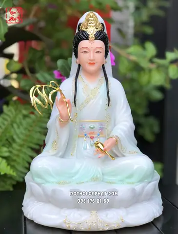 43. Tượng Quan Âm Bồ Tát Đế Sen Áo Xanh Qabt-120