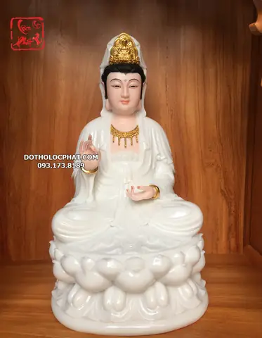 96. Tượng Quan Âm Bồ Tát Ngồi Đá Trắng Qabt-005