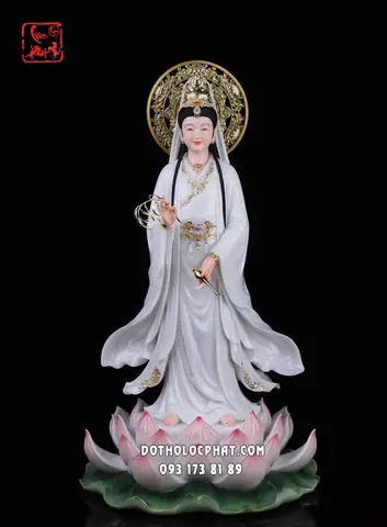 36. Tượng Quan Âm Bồ Tát Đứng Hoa Sen Hào Quang Tròn Qabt-138