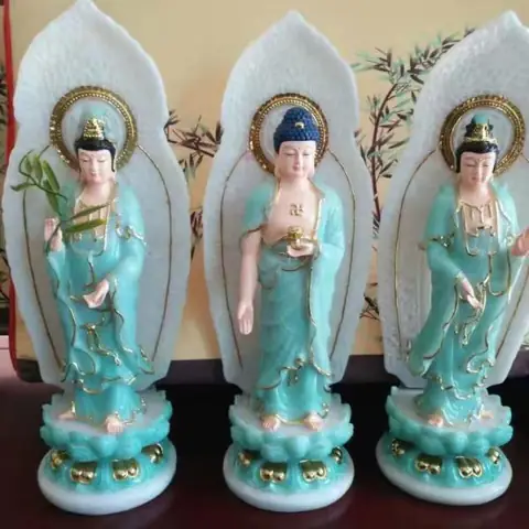 Tượng Tam Thế Phật Đứng Bột Đá Đài Loan 19 Inch