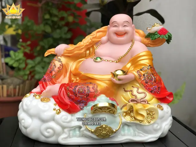 Tượng Phật Di Lặc Gánh Nhân Sâm Gấm Đỏ Pdl-077