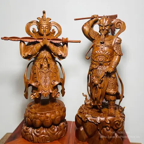 Tượng Hộ Pháp Tiêu Diện Vi Đà Bằng Gỗ (tượng Thiện Ác)