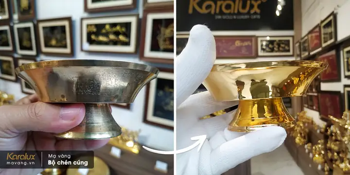 Bát To Trước Và Sau Khi Được Mạ Vàng Cứng Pre Gold