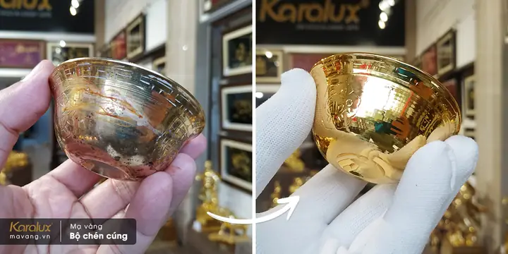 Mạ Vàng Cho Bộ Chén Cúng Dường 8 Món