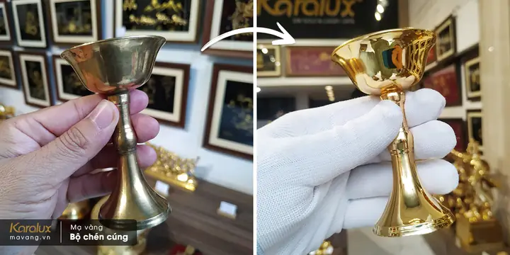 Chén Cúng Cao Trước Và Sau Khi Được Mạ Vàng