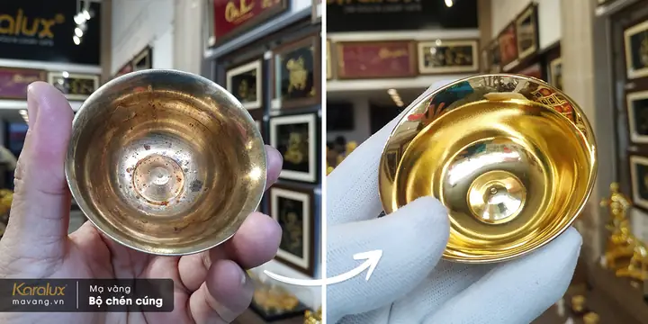 Mạ Vàng Cho Bộ Chén Cúng Dường 8 Món