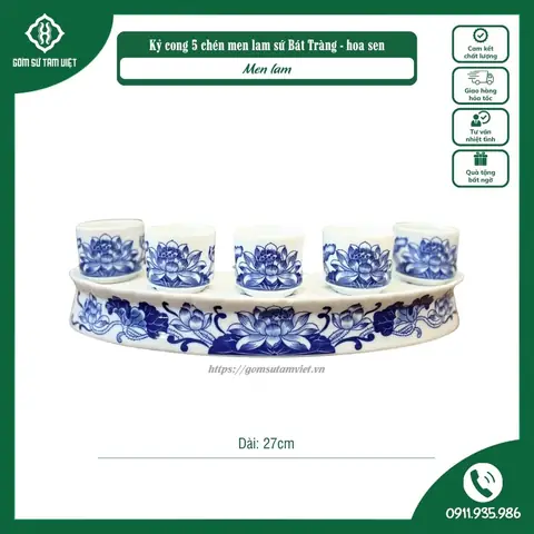 Bộ Kỷ Cong 3 Sen, 5 Sen Men Lam Sứ Bát Tràng Hoa Văn Liên Hoa ...