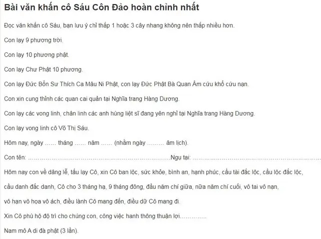 Cẩm Nang Chuẩn Bị Lễ Vật Và Bài Khấn Cô Sáu Côn Đảo Chi Tiết Nhất