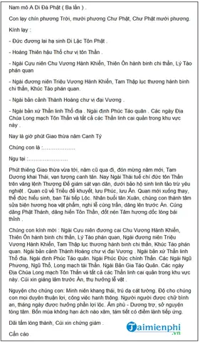 Bài Cúng Giao Thừa Ngoài Trời Năm Canh Tý 2020