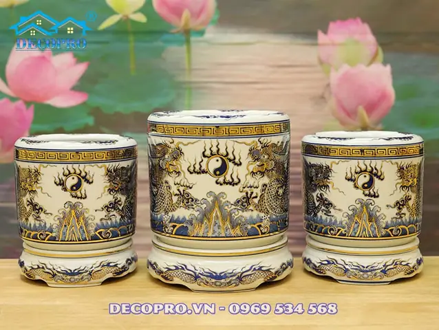 Bộ Đồ Thờ Gia Tiên Đầy Đủ Gốm Sứ Bát Tràng & Chu Đậu Cao Cấp