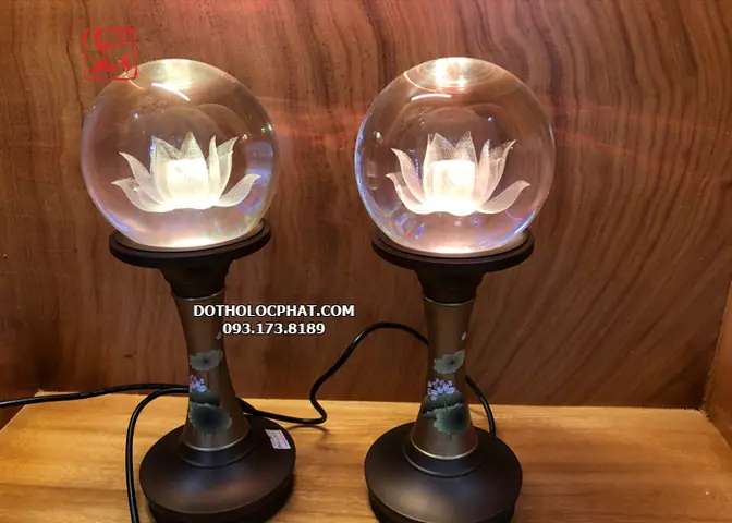 Đèn Cầu Thân Đồng Vẽ Hoa Sen Thờ Phật Dtp-010