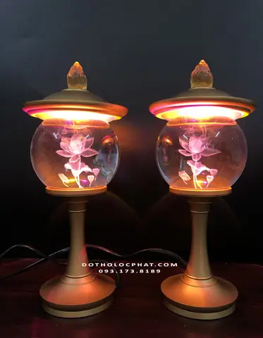 12 Đèn Thân Đồng Nắp Đồng Sen Có Lá Dtp-012