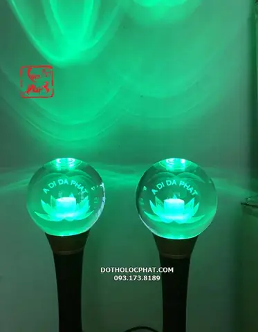 Đèn Cầu Tròn Pha Lê Hoa Sen Chữ A Di Đà Phật Dtp-008