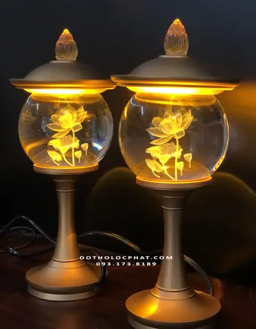12 Đèn Thân Đồng Nắp Đồng Sen Có Lá Dtp-012