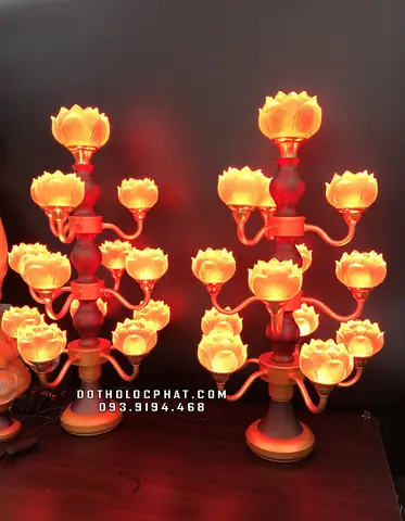 Đèn Bàn Thờ Phật Lưu Ly Đổi Màu Thân Hợp Kim Dtp-006