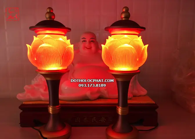 Cặp Đèn Hoa Sen Lưu Ly Nắp Ô Hợp Kim Dll-006