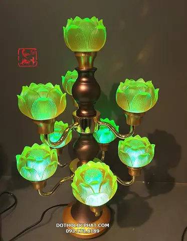 Đèn Bàn Thờ Phật Lưu Ly Đổi Màu Thân Hợp Kim Dtp-006