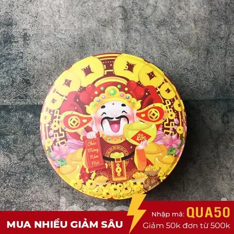 Hộp Thiếc Hình Thần Tài-hộp Đựng Bánh Quy, Kẹo Tết Đẹp, An Toàn