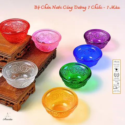 [amrita] Bộ Chén Nước Cúng Dường 7 Chiếc - 7 Màu - Cxnp132