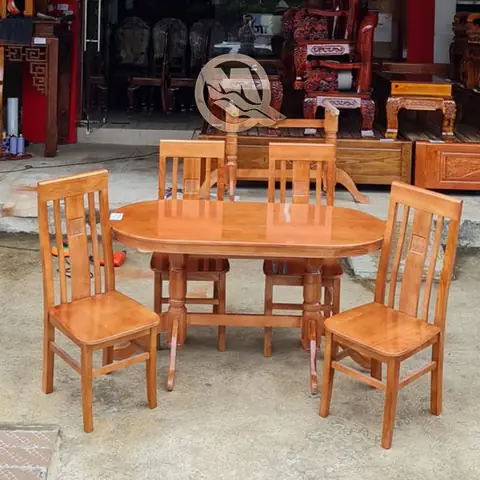 Bàn Ăn Oval 4 Ghế Gỗ Sồi - Sp868