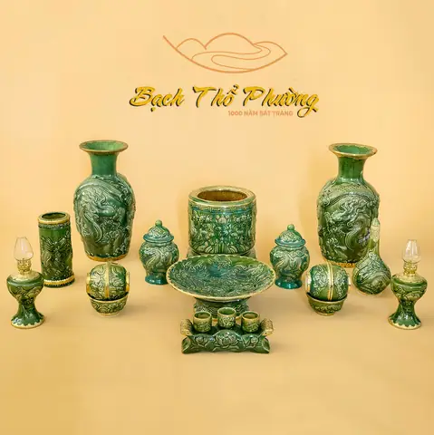 Bộ Đồ Thờ Cúng Men Ngọc Lục Bảo Cho Ban 1m54 - Bạch Thổ Phường