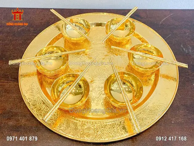 Bộ Mâm Bát Bằng Đồng Mạ Vàng 24k Để Thờ Cúng - Sp1638